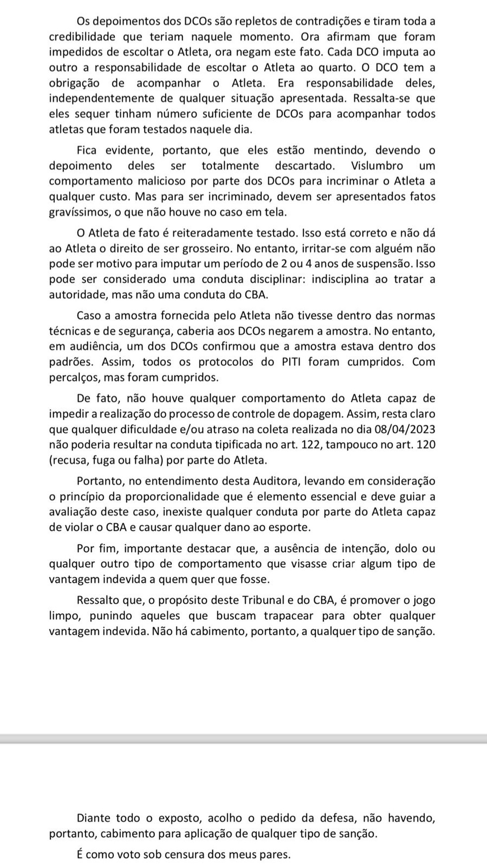 Voto da vice-presidente do TJD-AD desclassifica depoimentos de coletores e pede absolvição de Gabigol no TJD-RJ — Foto: Reprodução