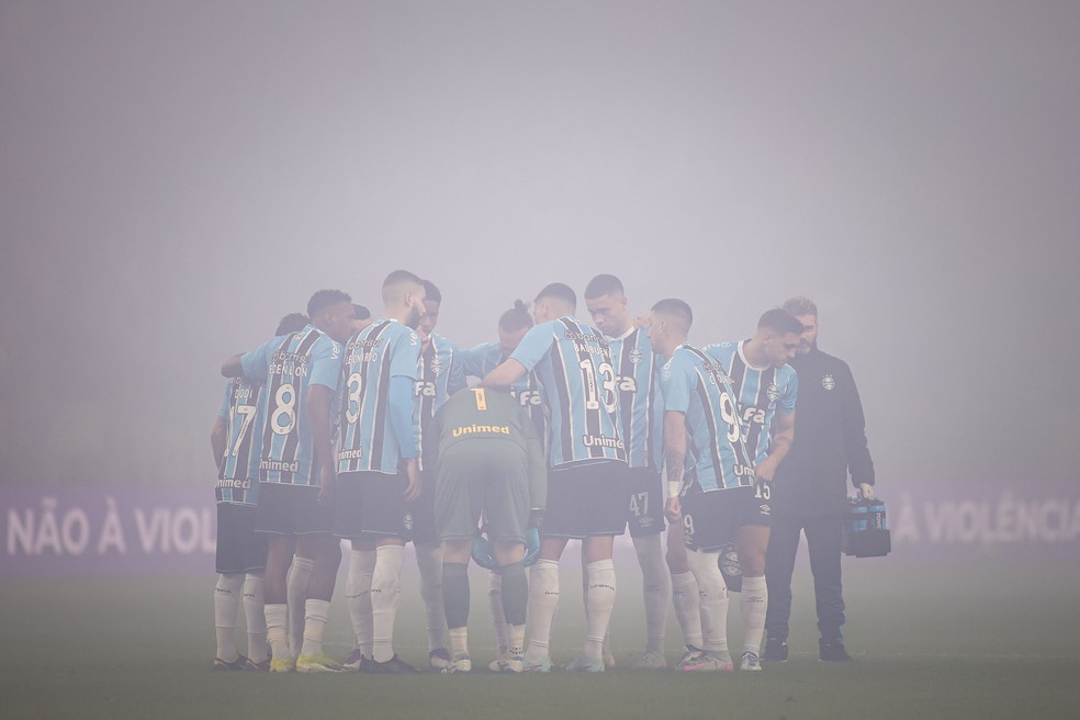 Time do Grêmio antes do jogo com o Sport