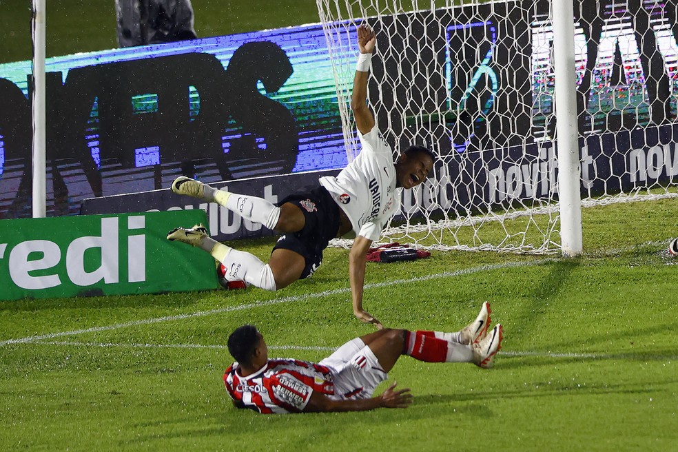 Wesley sofre pênalti em Botafogo-SP x Corinthians — Foto: Thiago Calil/AGIF