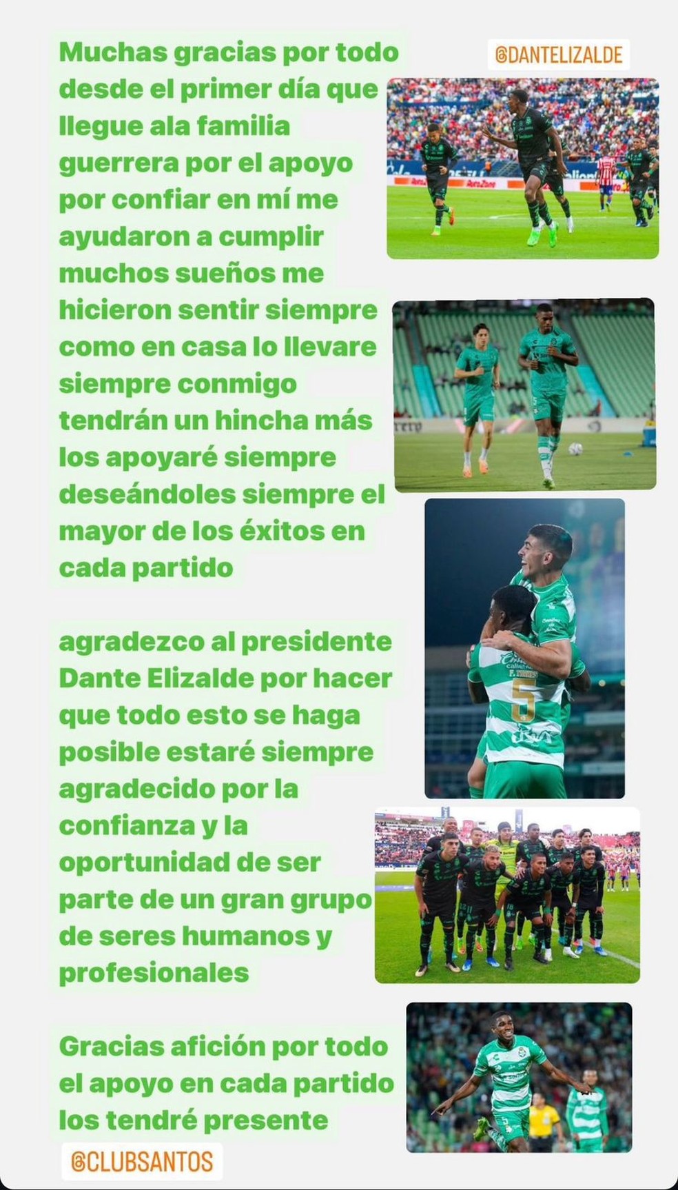 Félix Torres se despede do Santos Laguna em rede social — Foto: Reprodução