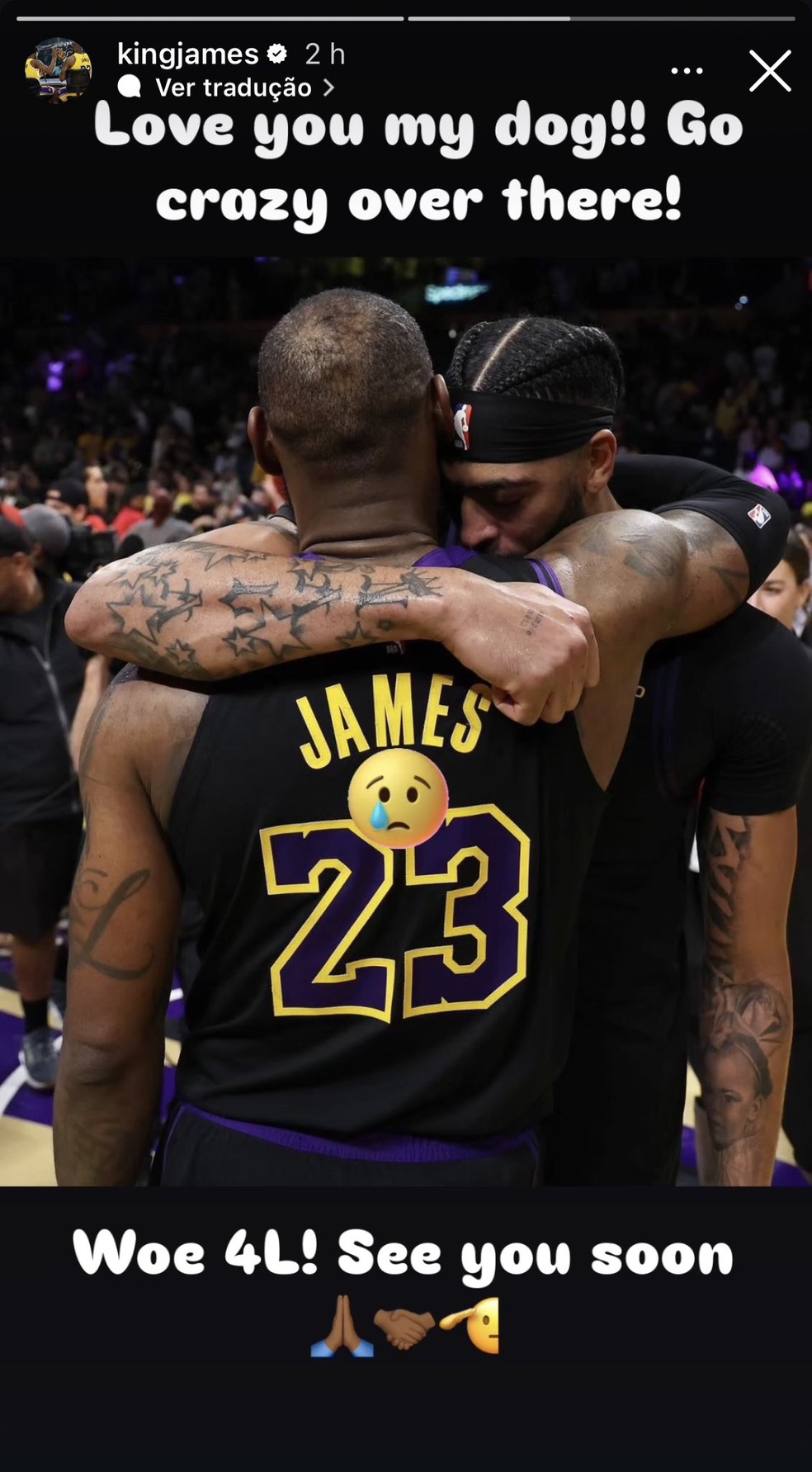 LeBron se despede de Anthony Davis nas redes sociais — Foto: Reprodução