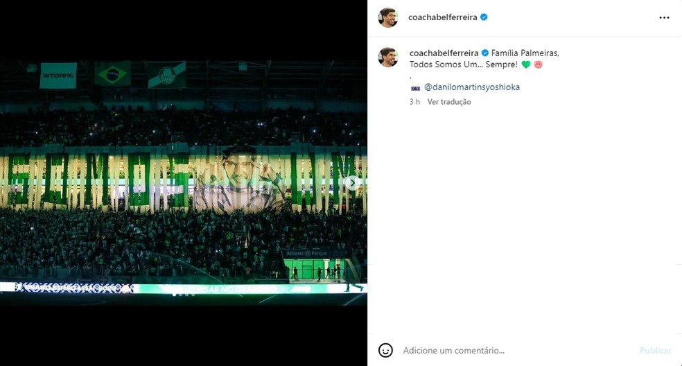 Abel Ferreira posta mosaico em sua homenagem no Instagram — Foto: Reprodução/Instagram