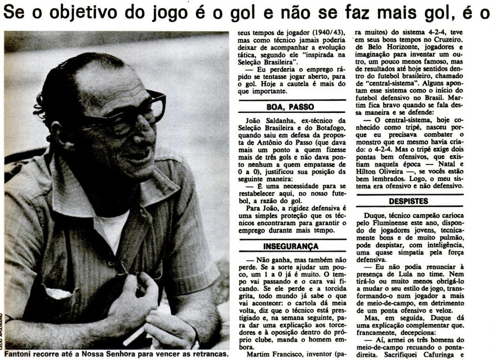 O futebol de hoje e o futebol do passado no Brasil de 1970, Painel Tático