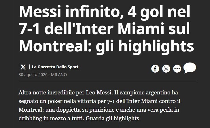 Messi celebra gol na goleada do Inter Miami contra Montreal