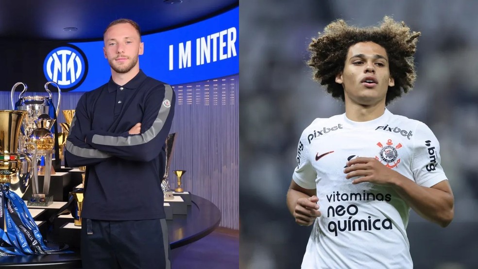 Carlos Augusto, da Inter de Milão, e Guilherme Biro, do Corinthians — Foto: Divulgação/Internazionale e Marcello Zambrana/AGIF