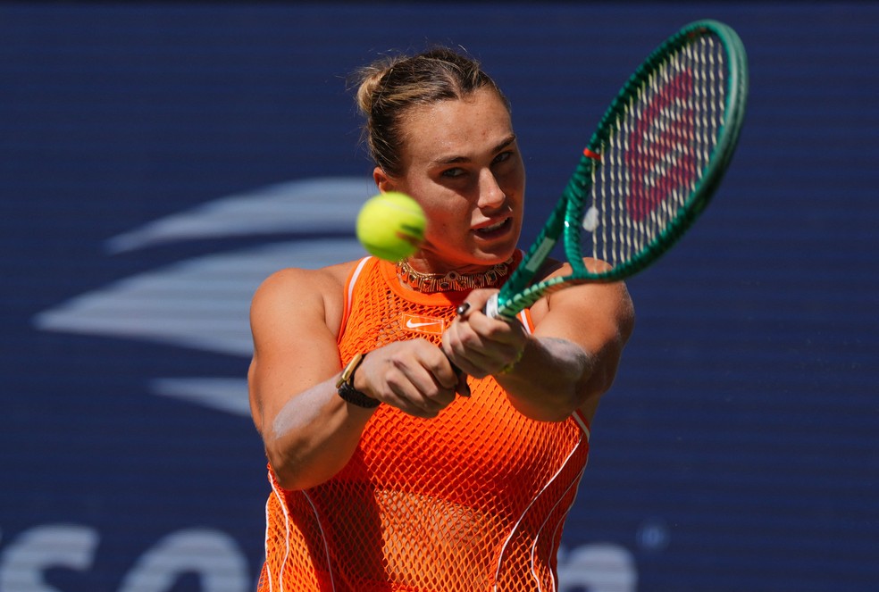 Aryna Sabalenka em ação no US Open 2026 — Foto: Robert Deutsch/IMAGN IMAGES via Reuters
