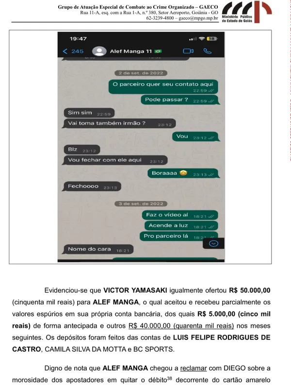 Esquema de apostas: print mostra supostos pagamentos a Alef Manga, do  Coritiba