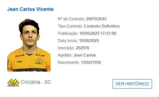 Meia Jean Carlos é contratado pelo Criciúma