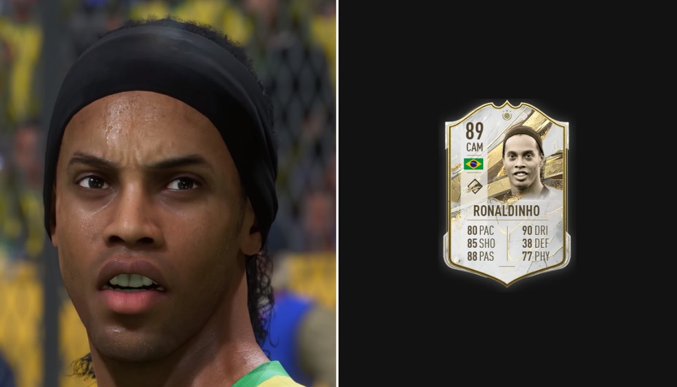 Face da versão "Base Icon" de Ronaldinho no FIFA 23 — Foto: Filipe Guedes