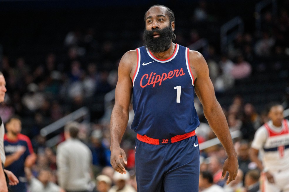 James Harden nba Clippers x Wizards — Foto: Reggie Hildred-Imagn Images