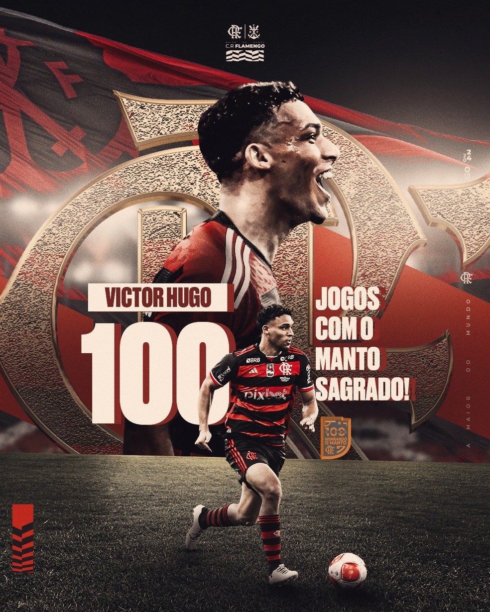 Victor Hugo completa 100 jogos no Flamengo — Foto: Divulgação / Flamengo