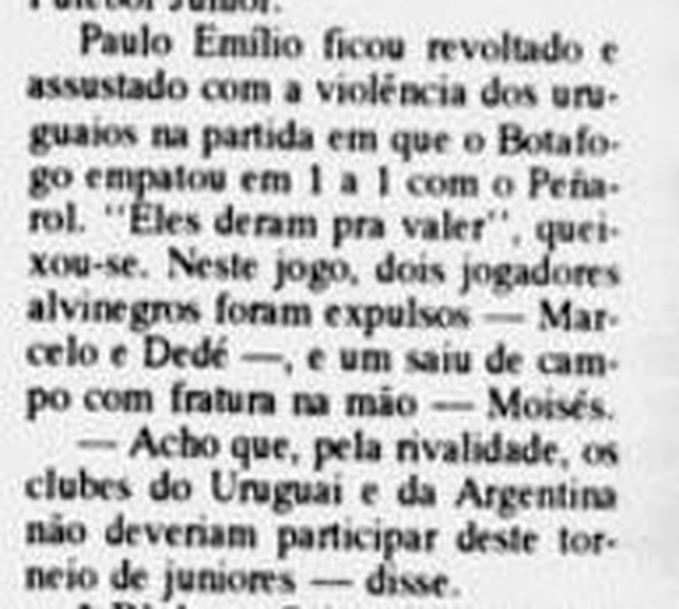Trecho do Jornal dos Sports sobre o jogo da Copinha — Foto: Jornal dos Sports 12/01/1993