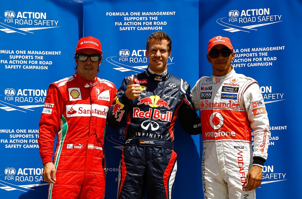 Alonso, Vettel e Hamilton em 2012 — Foto: Getty Images
