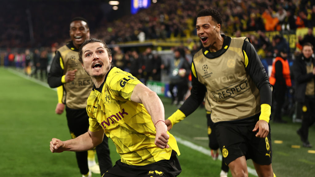 Sabitzer comemora gol do Borussia Dortmund sobre o Atletico de Madrid
