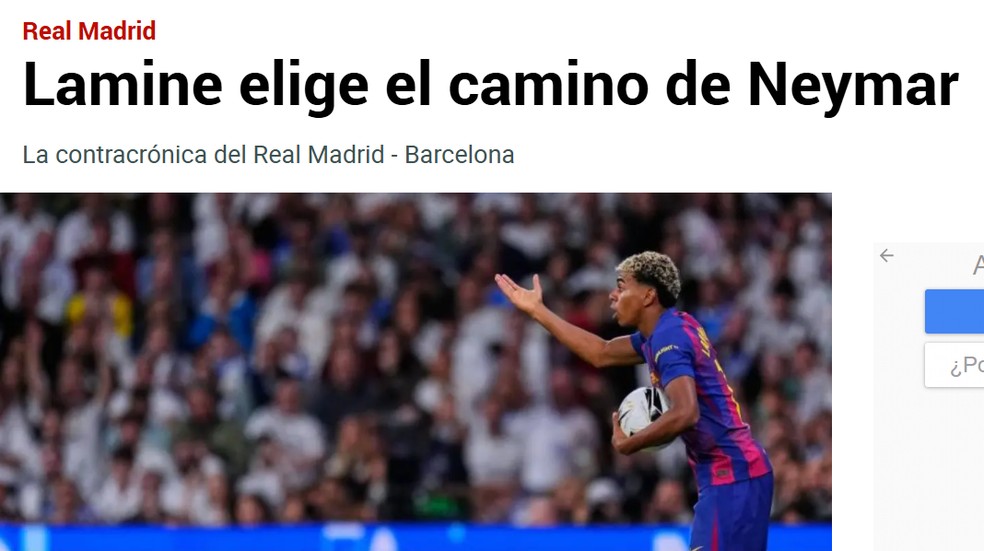 "Marca", um dos principais jornais esportivos da Espanha, detonou Lamine Yamal — Foto: Reprodução