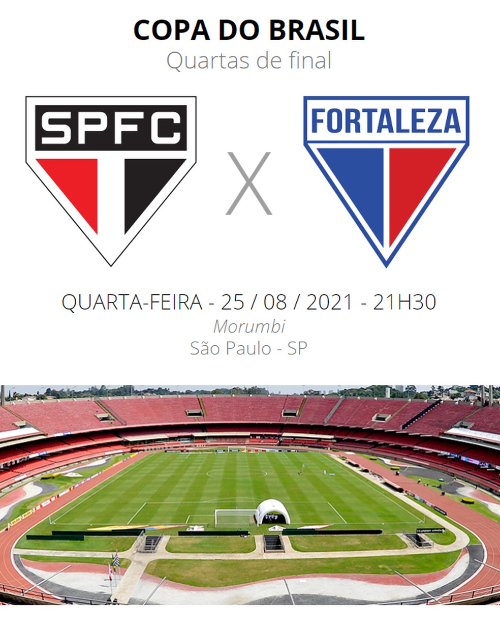 São Paulo x Fortaleza Ao Vivo: onde assistir online e na TV o jogo pela  Copa do Brasil