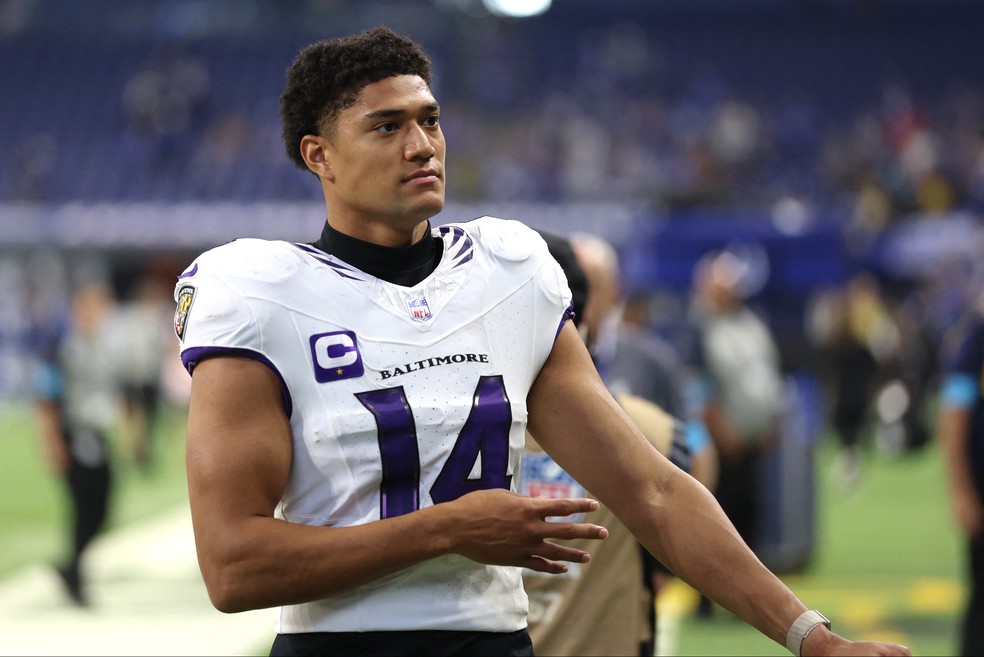 Kyle Hamilton em ação pelo Ravens contra o Colts — Foto: Trevor Ruszkowski-Imagn Images