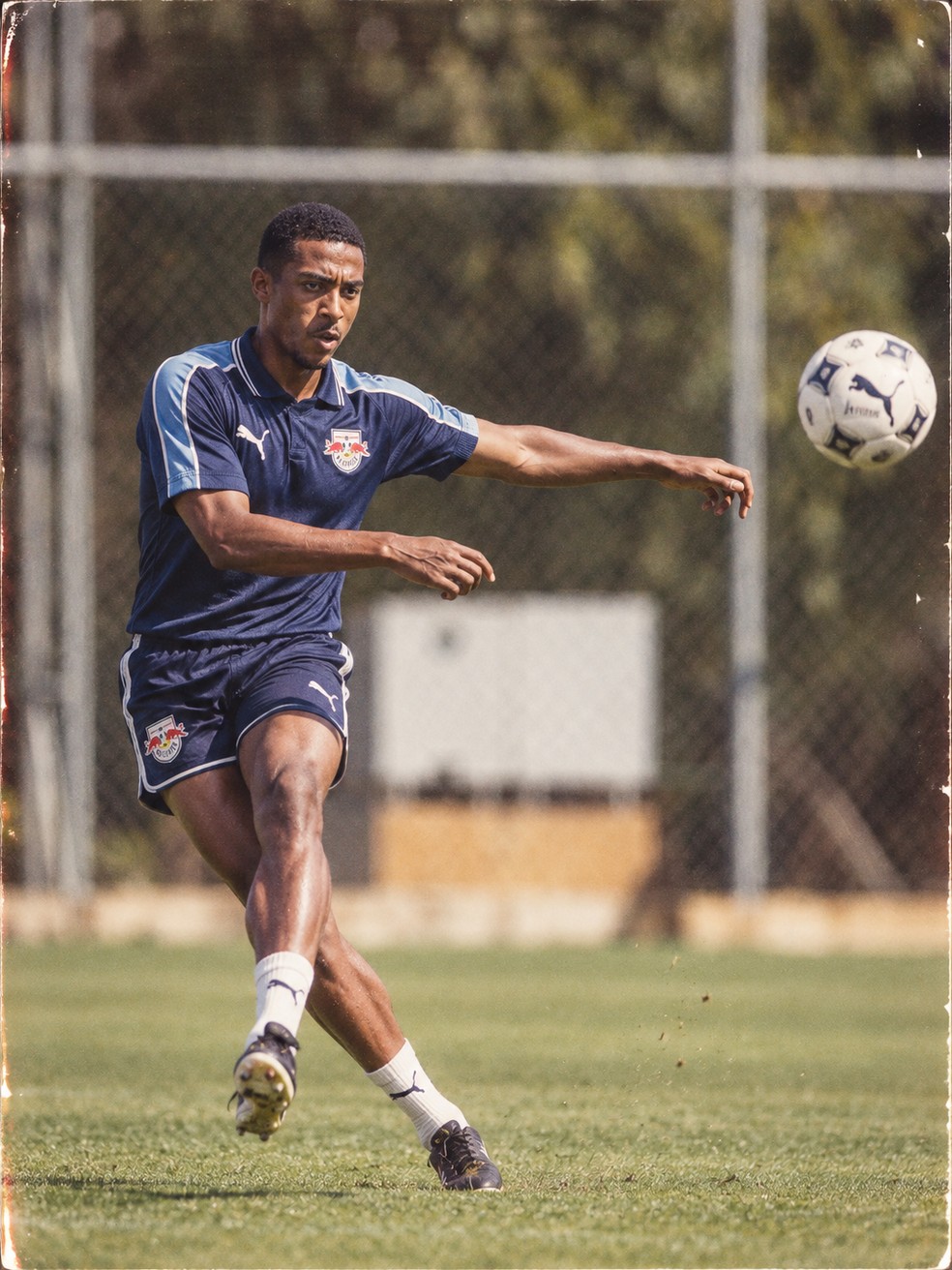 Eduardo na trend dos anos 80 — Foto: Ari Ferreira/Red Bull Bragantino - Adaptação ChatGPT