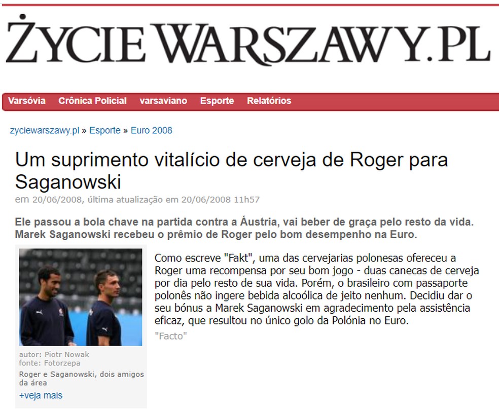 Roger presenteou Saganowski