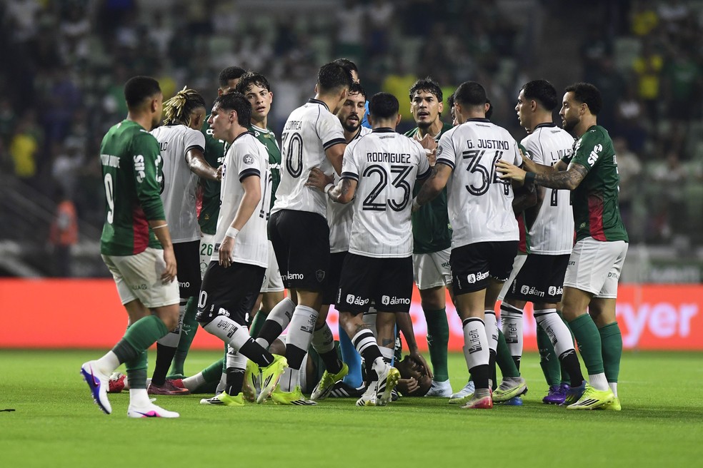 Confusão entre jogadores de Palmeiras e Botafogo — Foto: Marcos Ribolli