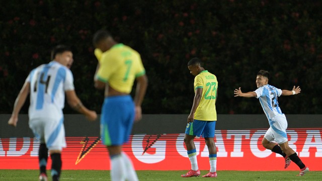 Subiarte comemora o primeiro gol da Argentina sobre o Brasil no Sul-Americano Sub-20