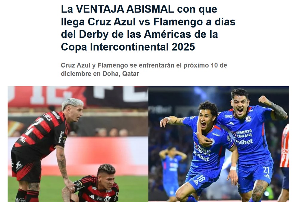 TV Azteca vê "vantagem abismal" do Cruz Azul contra o Flamengo — Foto: Reprodução