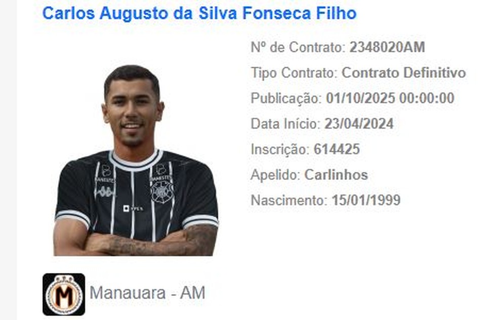 Contrato em definitivo do atleta com o Rio Branco j&aacute; aparece no BID. &mdash; Foto: Divulga&ccedil;&atilde;o