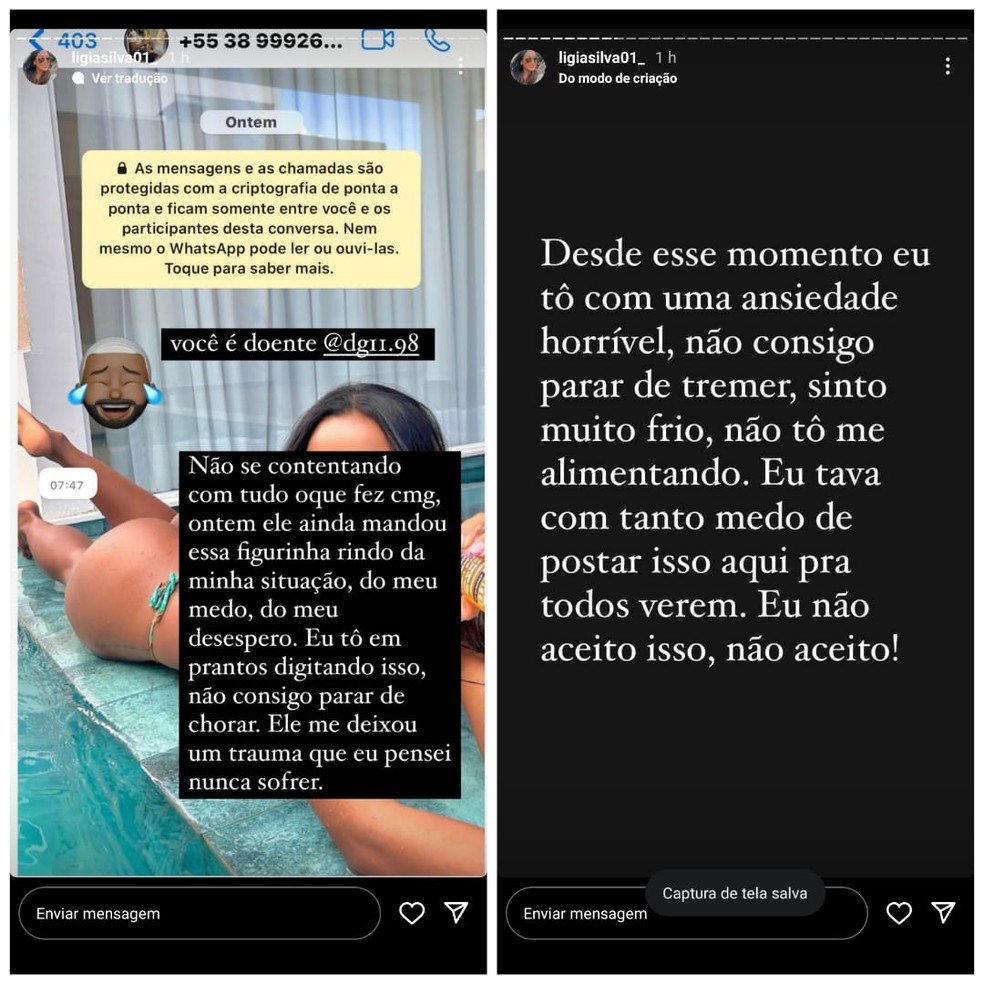 Jovem agredida divulga relato — Foto: Reprodução/Instagram