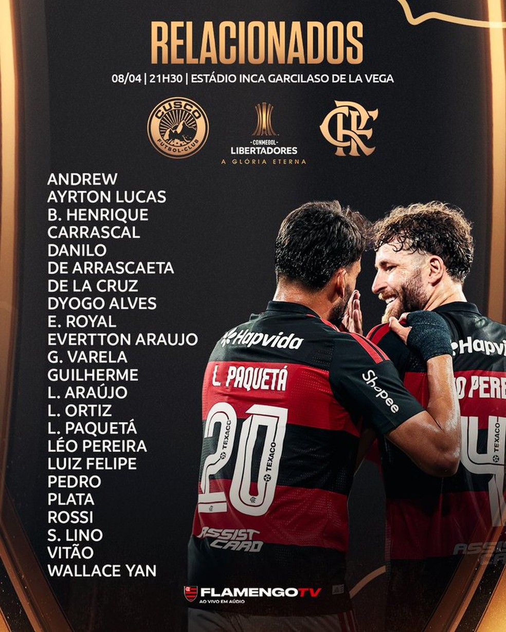 Relacionados do Flamengo na estreia da Libertadores — Foto: Reprodução