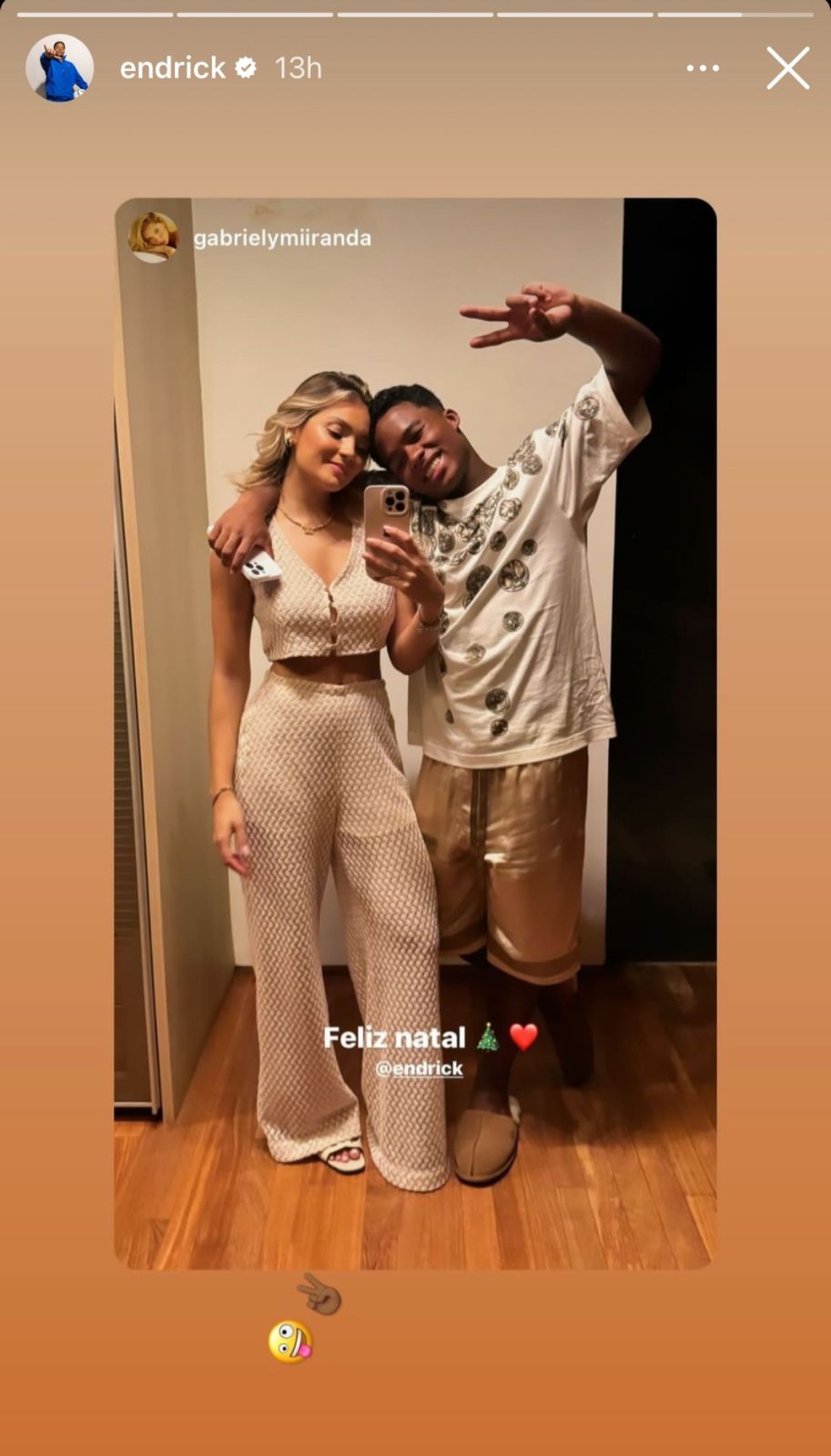 Endrick e a namorada Gabrielly em Brasília para a comemoração do Natal — Foto: Reprodução