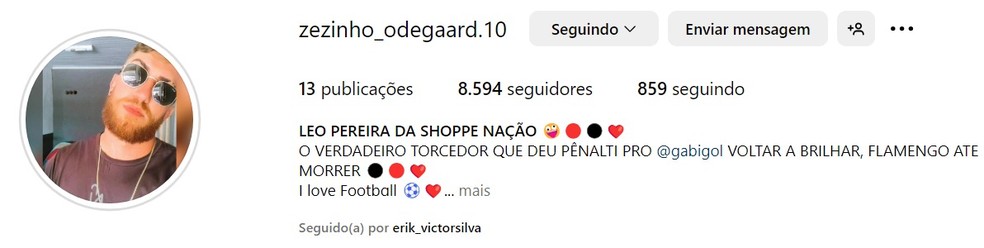 Torcedor que jogou bola no campo de Flamengo x Criciúma muda bio no Instagram — Foto: Reprodução