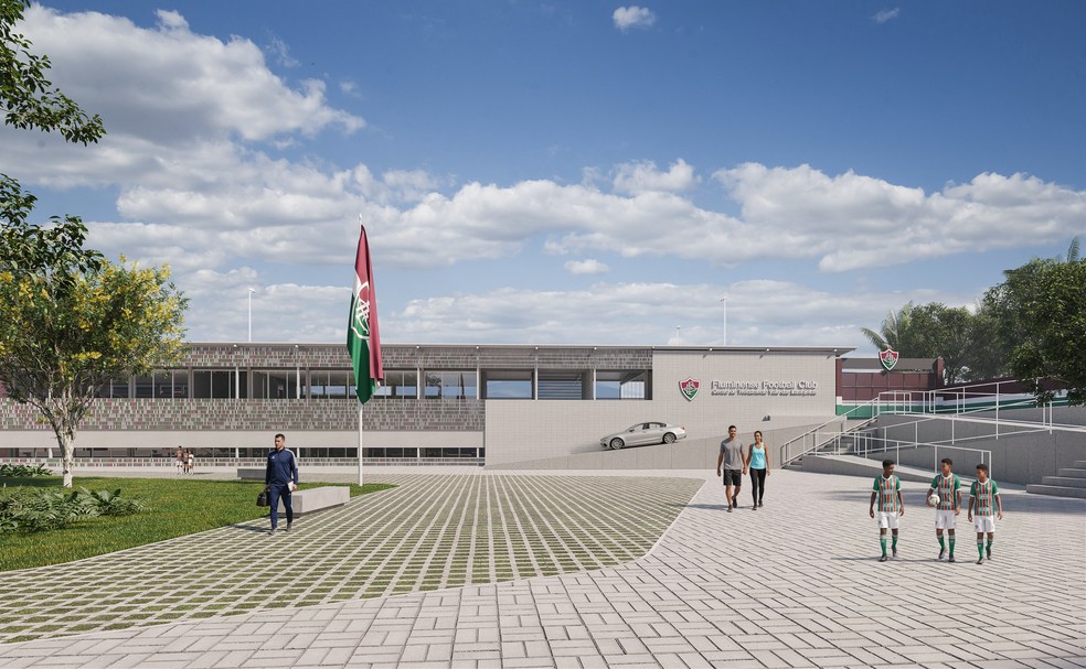 Pátio de entrada do novo centro de treinamentos da base do Fluminense em Xerém — Foto: Divulgação