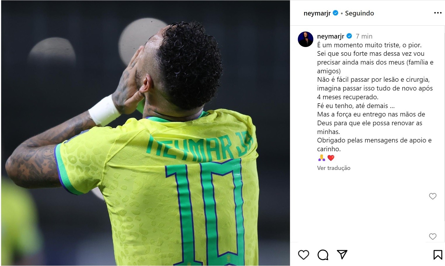 Neymar lamenta nova lesão na carreira: 