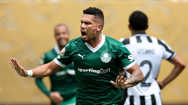 Paulinho comemora gol em Palmeiras x Botafogo