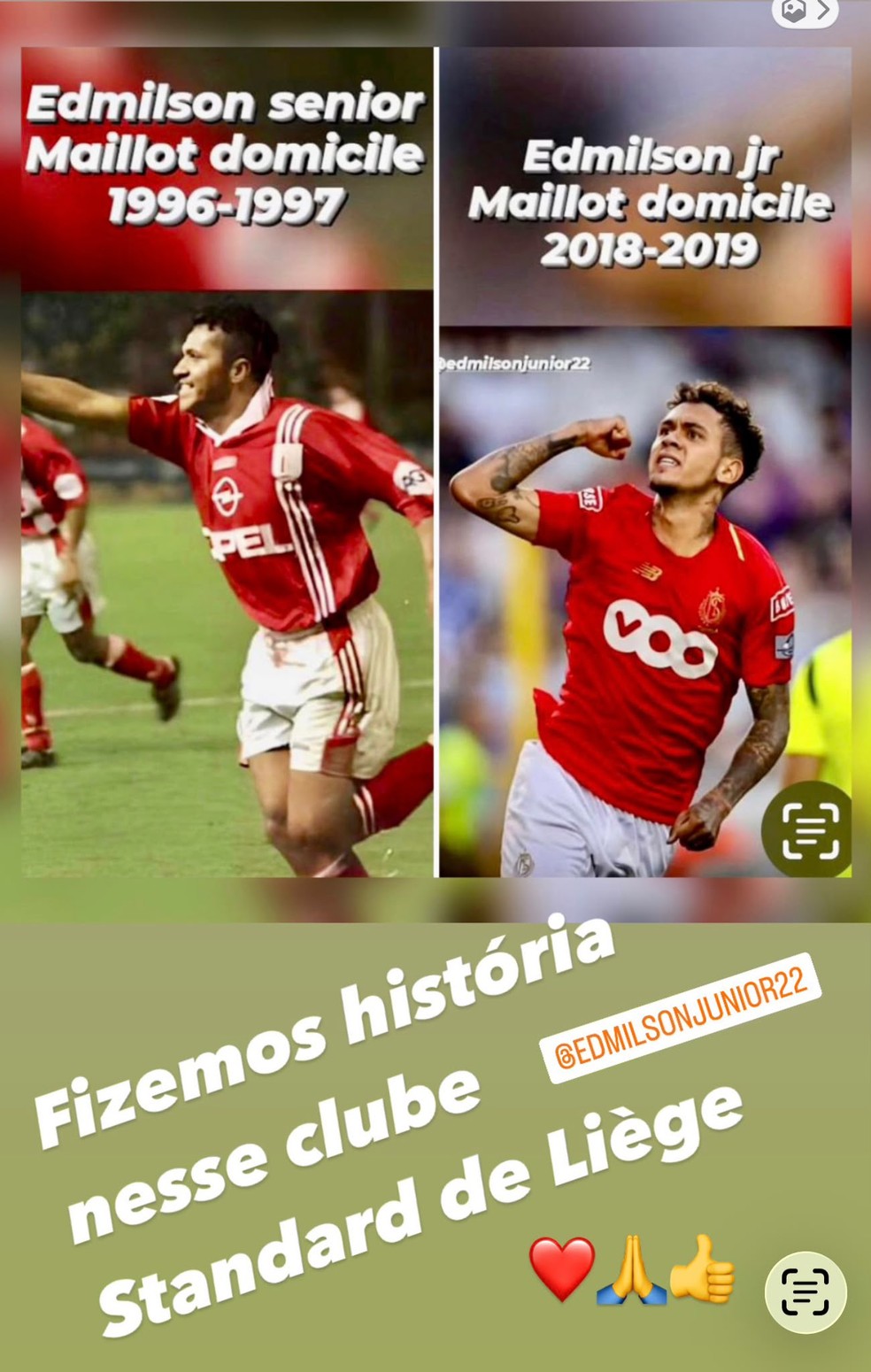 Edmílson Júnior e o pai, ex-jogadores do Standard Liège