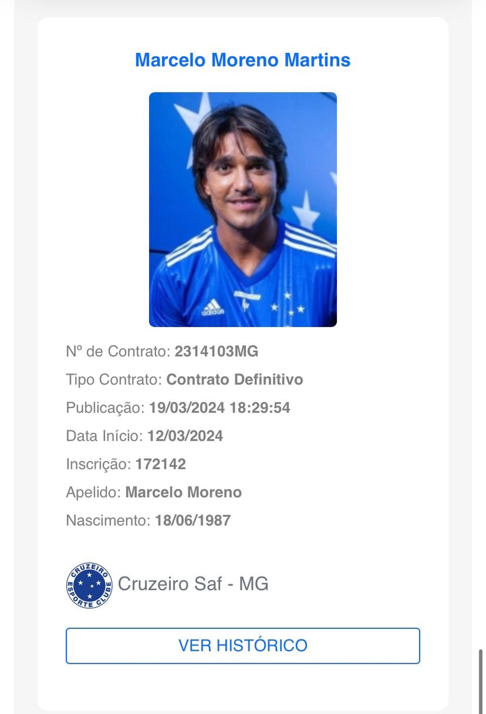 Marcelo Moreno está no BID como jogador do Cruzeiro — Foto: Divulgação