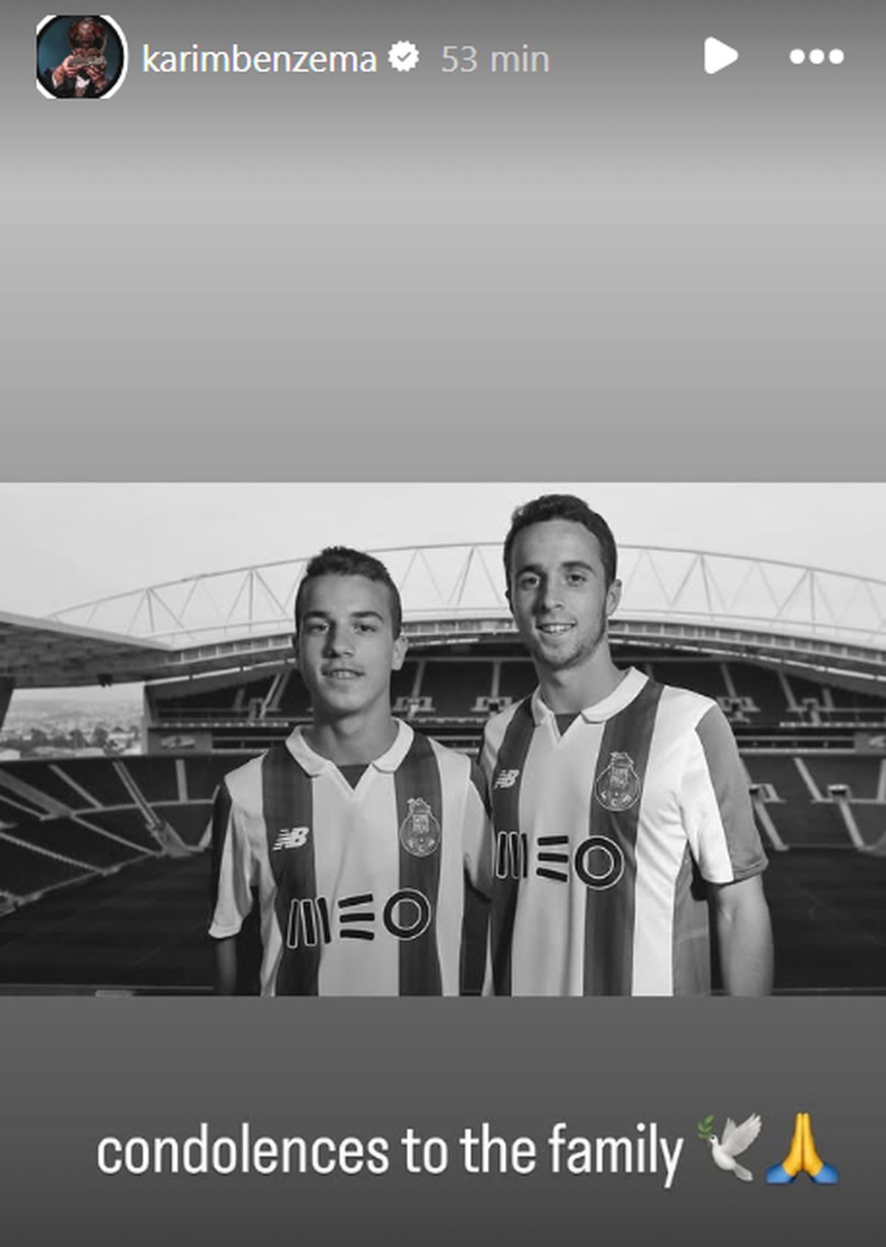 Benzema lamenta morte de Diogo Jota — Foto: Reprodução