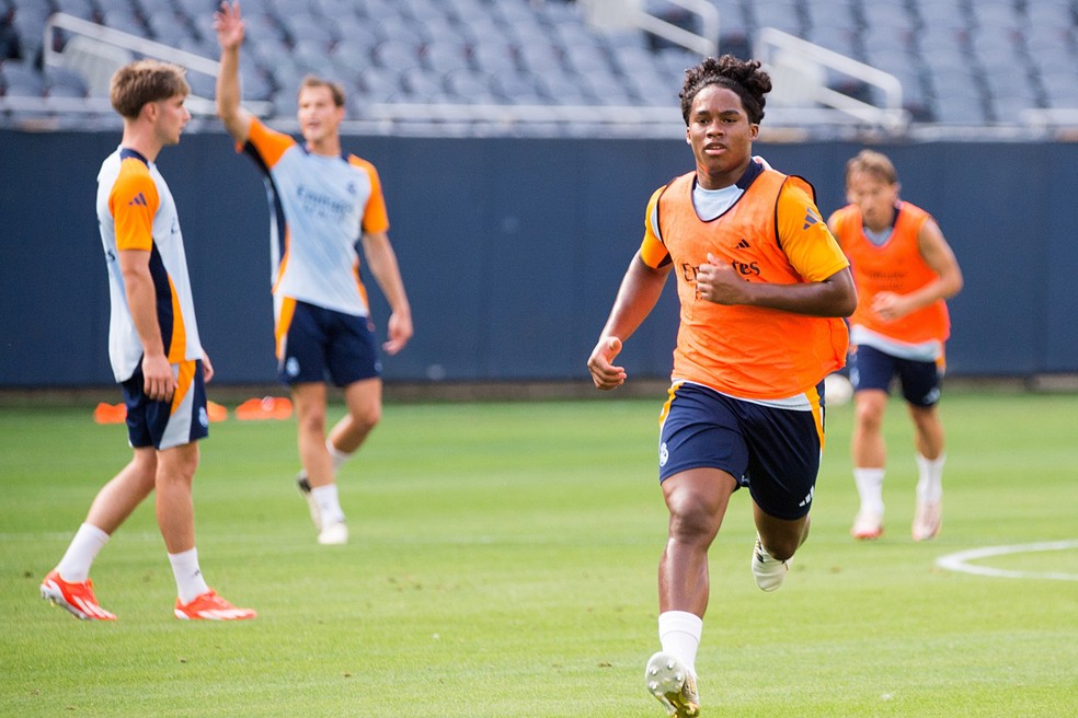 Endrick em treinamento com o Real Madrid nos Estados Unidos — Foto: Getty Images
