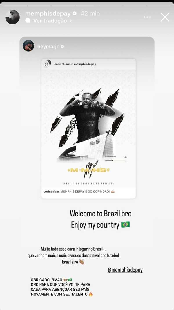 ELOGIADO! Craque da seleção elogia chegada de Memphis Depay ao Corinthians: