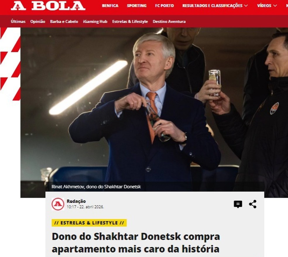 Imprensa europeia destaca compra de dono do Shakhtar — Foto: Reprodução