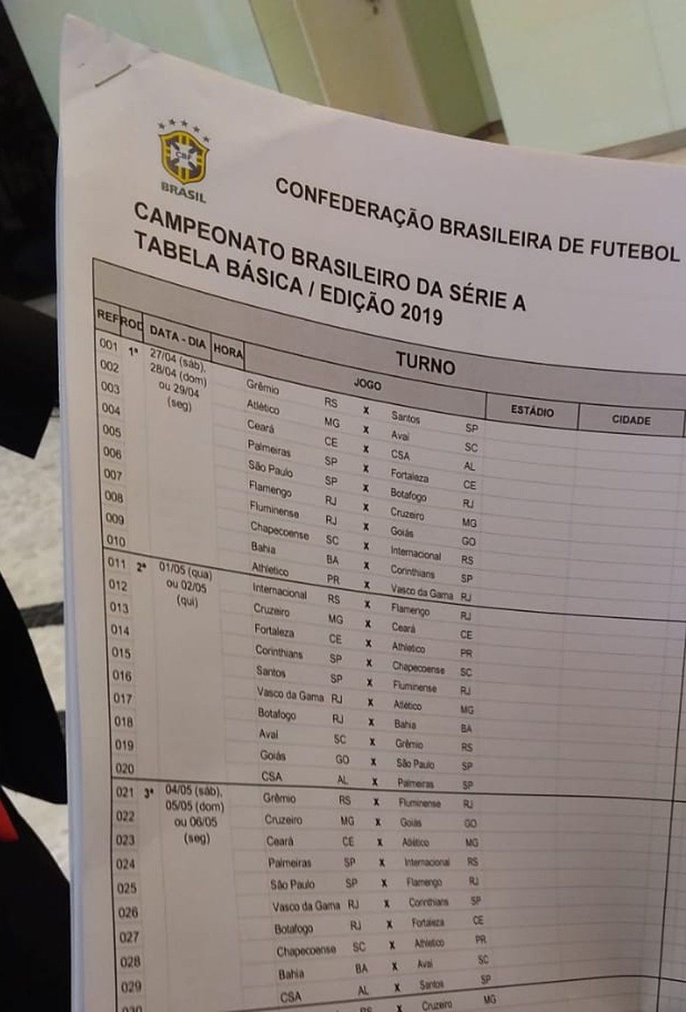CBF anuncia tabela da Série A do Brasileirão