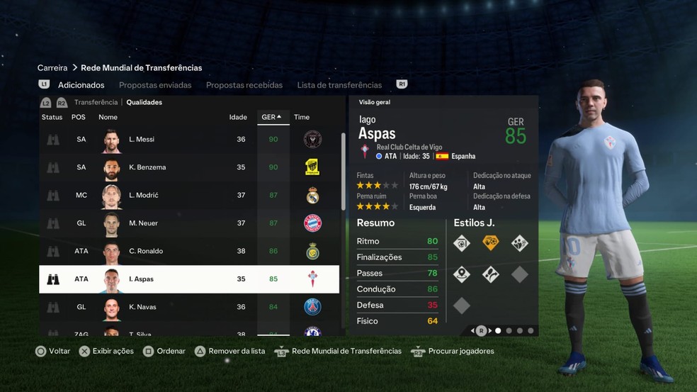Iago Aspas no modo carreira do FC 24 — Foto: Reprodução/EA Sports