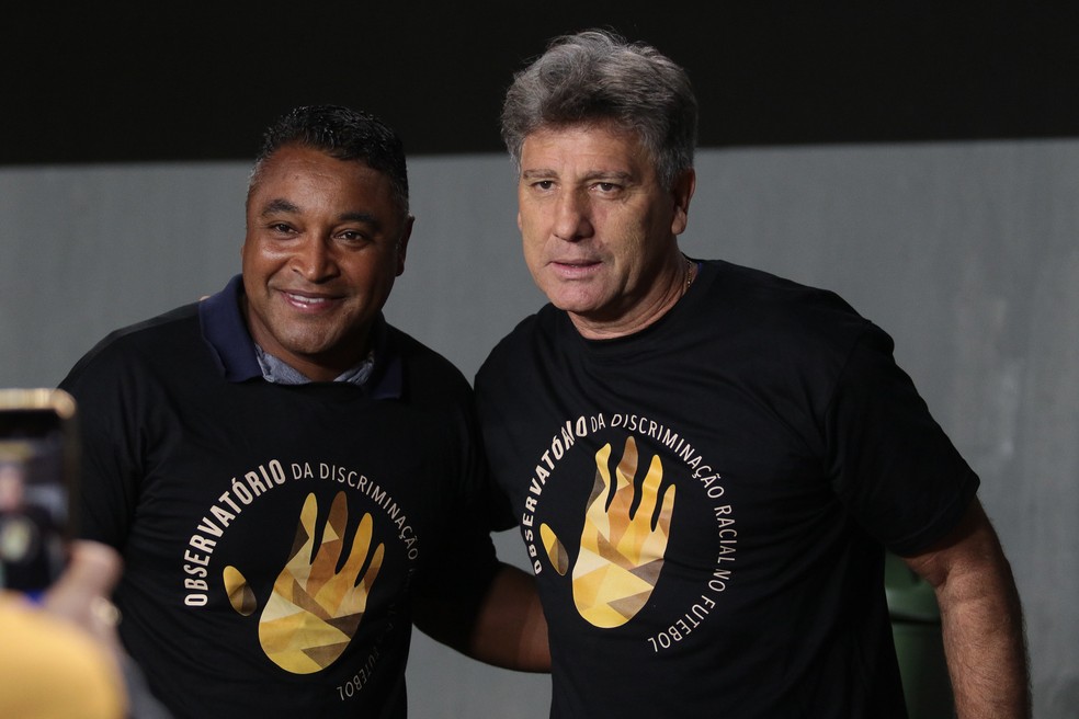 Roger Machado e Renato Portaluppi em duelo entre Bahia e Grêmio — Foto: Tiago Caldas / Grêmio DVG