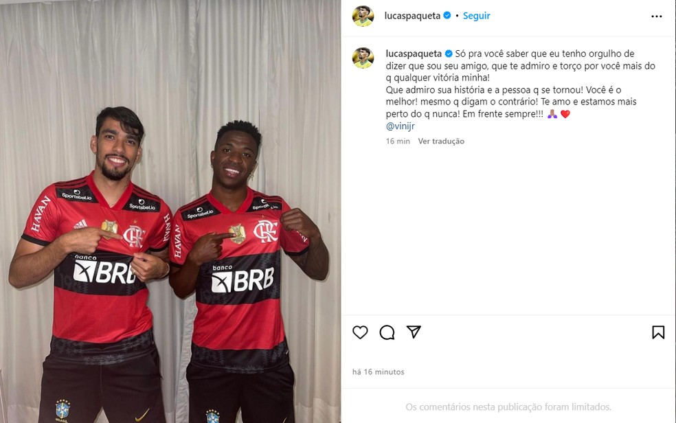 Lucas Paquet defende Vini Jr como melhor do mundo  Foto: Instagram