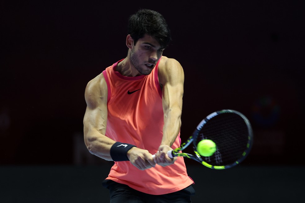 Alcaraz enfrentou Rune nas quartas do Six Kings Slam — Foto: Richard Pelham/Getty Images