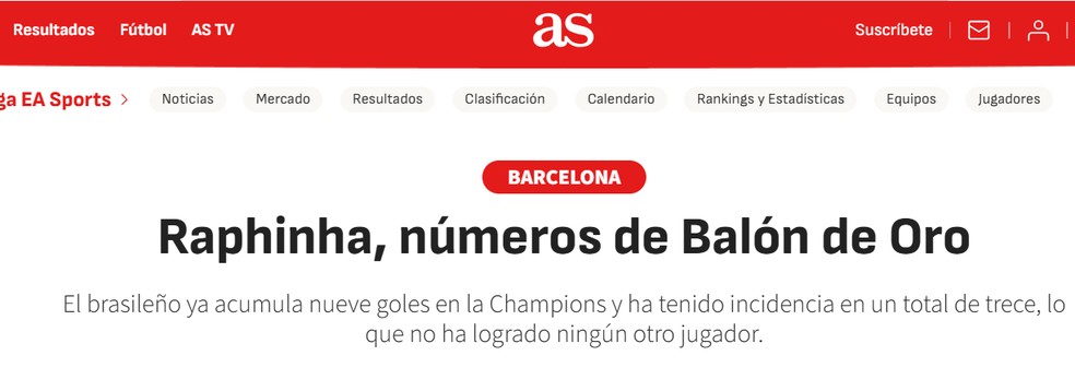 Jornal "As" coloca Raphinha como candidato à Bola de Ouro — Foto: Reprodução