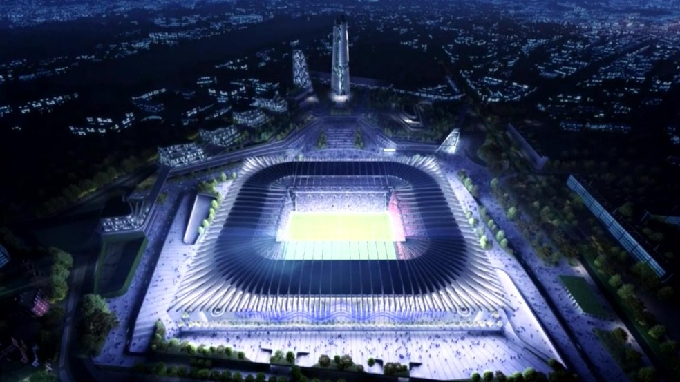 Estádio futurista metaverso interior arena esportiva de alta tecnologia