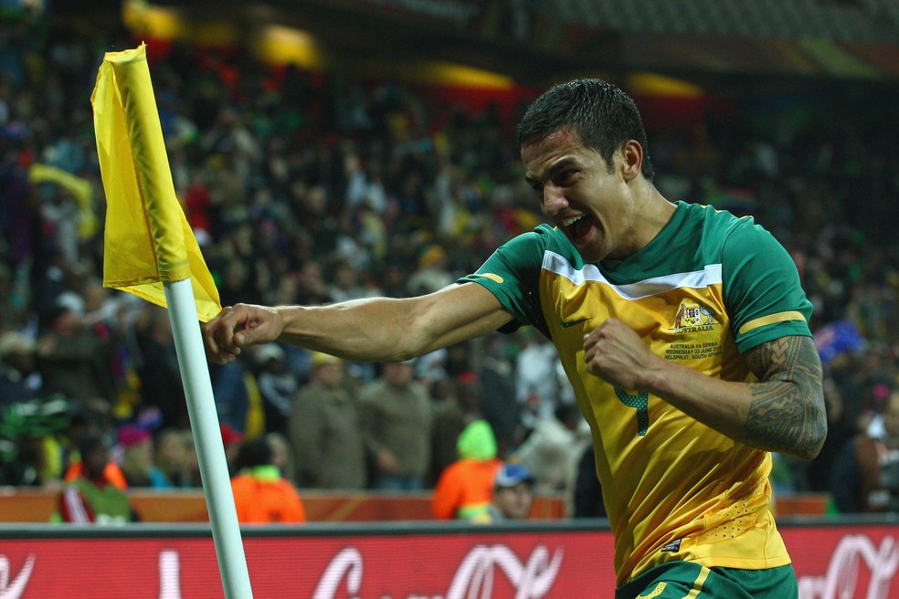 Comemoração icônica de Tim Cahill pela Austrália — Foto: Ryan Pierse - FIFA/FIFA via Getty Images