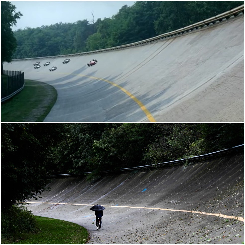 Palco da maior tragédia da F-1, circuito oval de Monza recebe visitantes a pé ou de bicicleta  — Foto: Arte Esporte