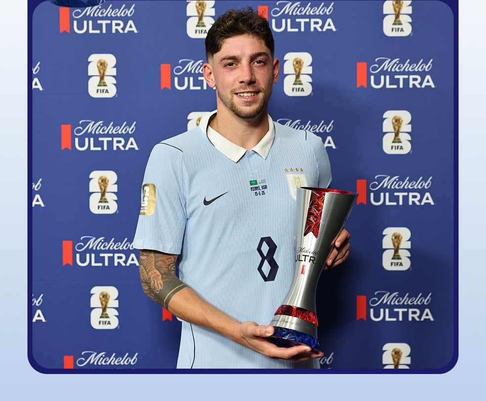 Valverde eleito melhor jogador em campo no jogo entre Uruguai e Arábia Saudita — Foto: Fifa/Divulgação